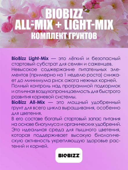 Комплект грунтов BioBizz (LightMix+AllMix) 20 л x 2 шт