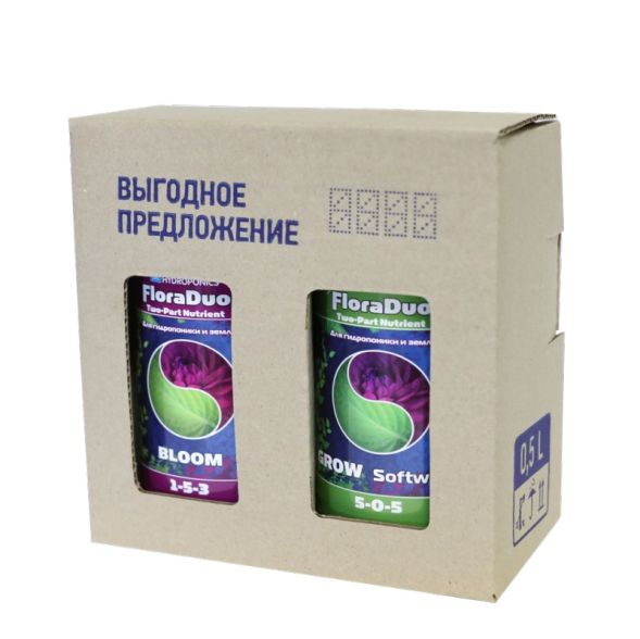 Комплект удобрений DualPart SW для мягкой воды (Flora Duo Grow SW+Flora Duo Bloom) 2x500 мл