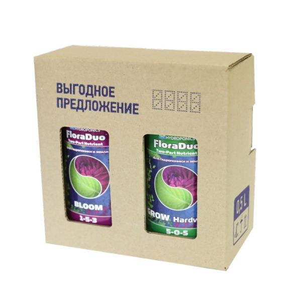 Комплект удобрений DualPart HW для жесткой воды (Flora Duo Grow)+(Flora Duo Bloom) 2x500 мл