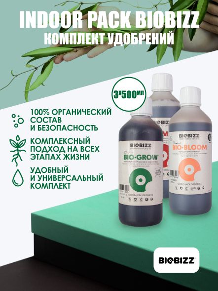 Комплект удобрений BioBizz Indoor pack (Grow+Bloom+TopMax) 3x0,5 л