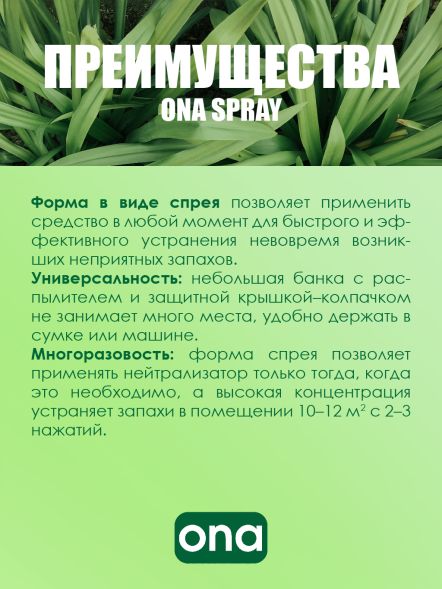 Нейтрализатор запаха спрей ONA Lemongrass 250 мл